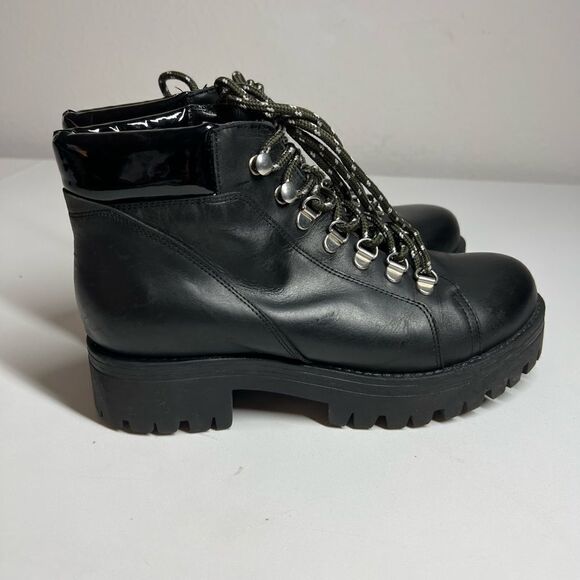 Urban Outfitters Leather Ankle Boots  Black Lace up Size 6 - Picture 5 of 11